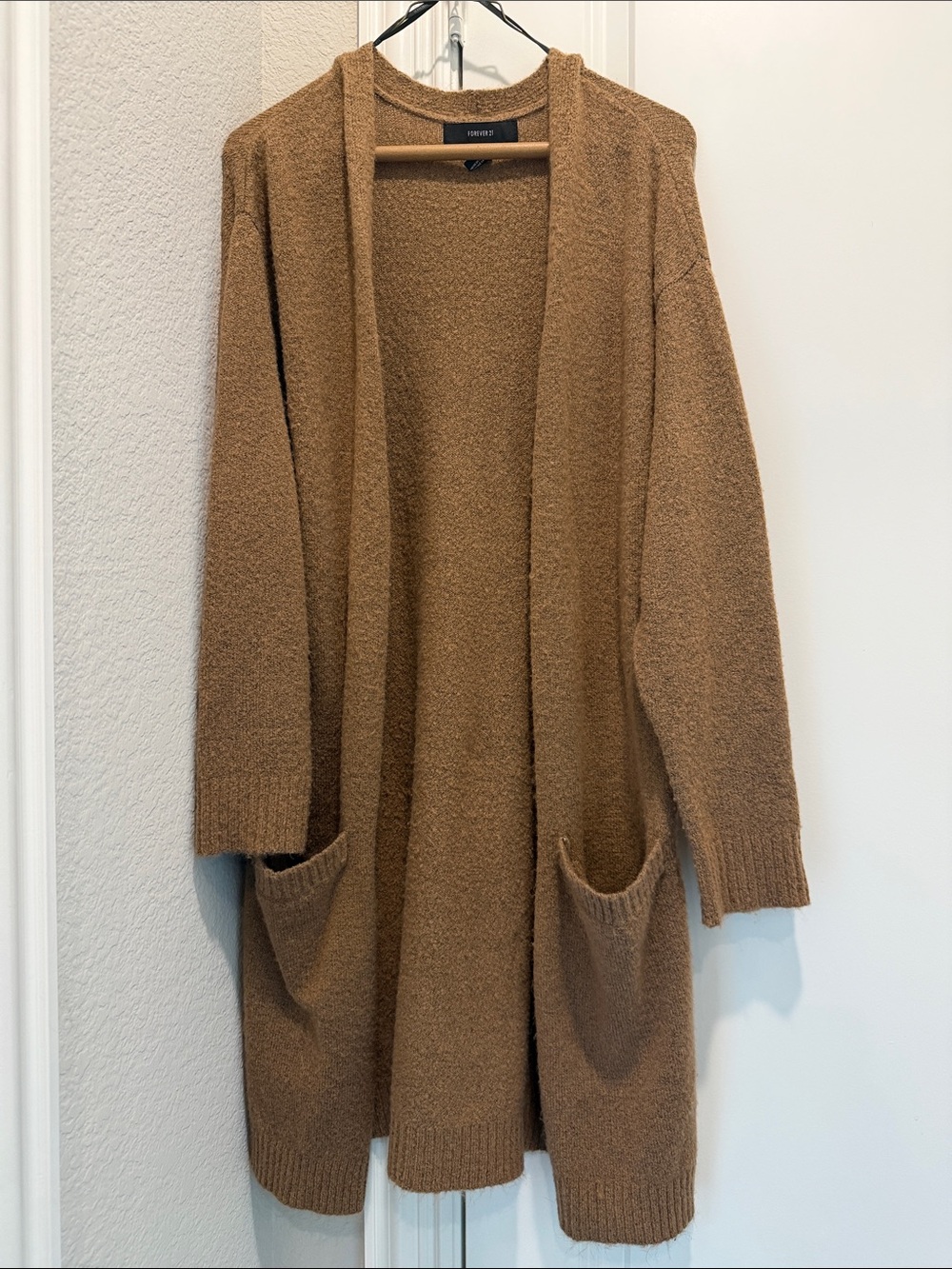 Forever 21 Camel Open-Front Long Cardigan Small